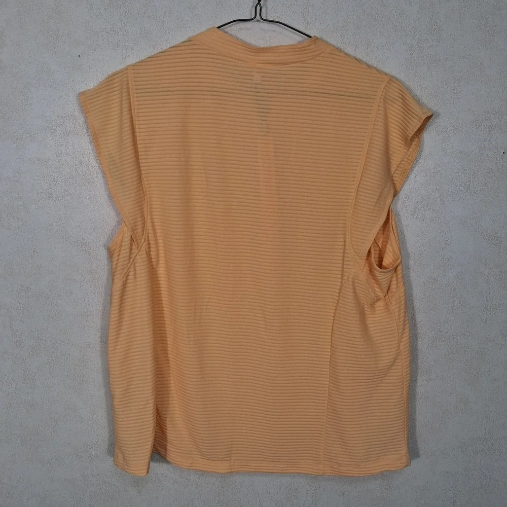 CALIA Renew Cap Sleeve Golf Polo Womens XL Peach Sherbet Ribbed Mock Neck Zip - Picture 2 of 7